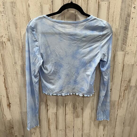 New! Aerie Blue Magic Mesh Cropped Long Sleeve T-shirt Sheer Womens Size Medium - Picture 6 of 8